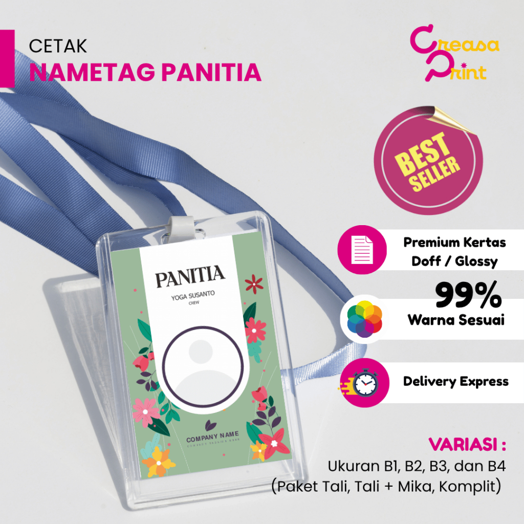 Cetak Nametag Panitia 1 Set Plastik ID Card + Tali Name Tag | Name Tag Plastik Murah | Tali ID Card 
