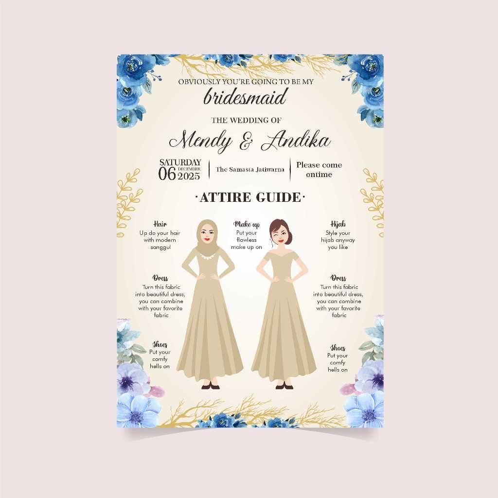 ATTIRE GUIDE CARD / BRIDESMAID CARD Model Dress
