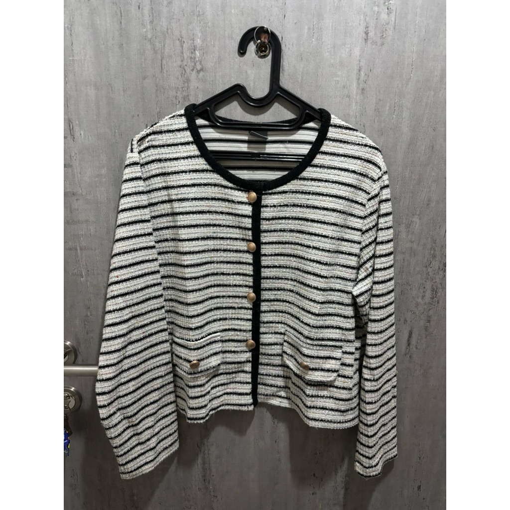THIS IS APRIL HIJAB FRIENDLY TWEED STRIPPED OUTER CARDIGAN TOP