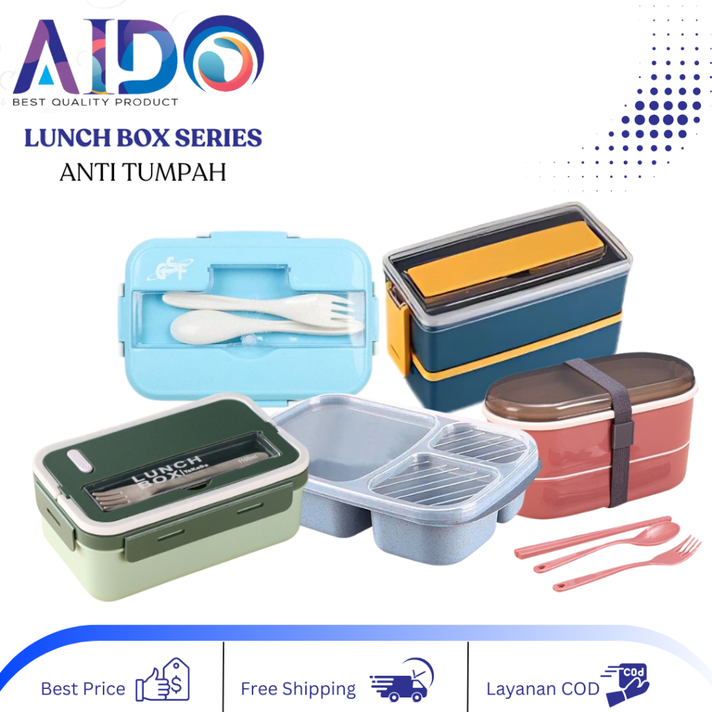 Lunch Box Set Kotak Bekal Makan Jerami Gandum kotak makan Anti Tumpah Free Sendok dan Garpu  31003