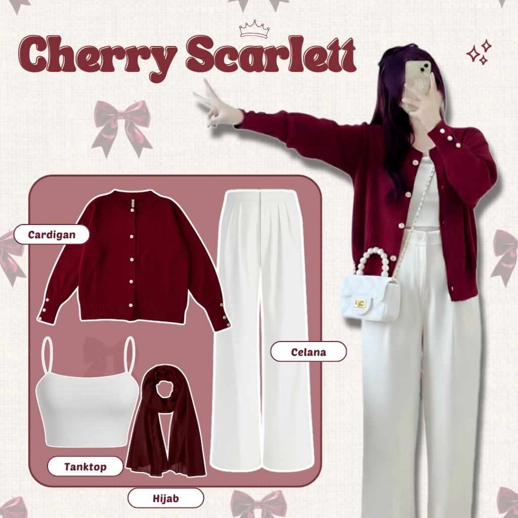 Set Wanita Korean Style ( Cardigan Rajut + Tanktop + Celana Highwaist + Bela Square ) One Set Kekini