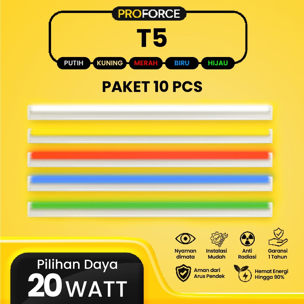 Proforce Indonesia Lampu TL T5 LED 20 Watt Panjang 120 CM Paket 10 Pcs Flourence Light Fixture Harga