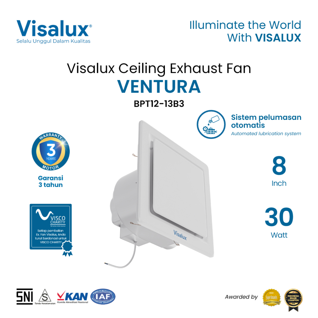 Visalux Ventura Ceiling Exhaust Fan 30 Watt 8 Inch - Kipas Angin Plafon (VNT-BPT12-13B3)