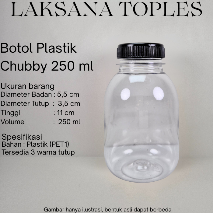 Botol Chubby 250 ml/ Botol Plastik packagingminuman teh, kopi, susu, jus, kombucha/ botol gendut, sk