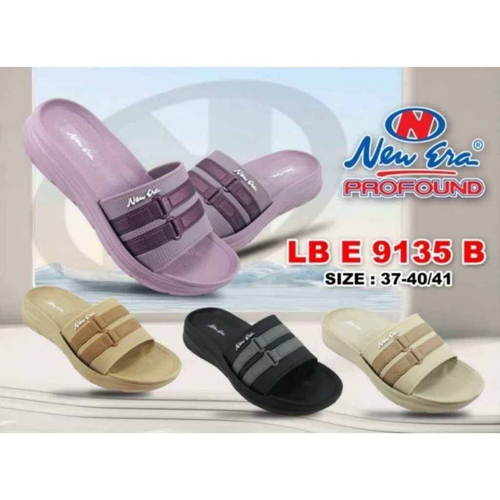 NEW ERA LB E 9135 Sandal Slop Motif Tali Gesper. Sandal Karet Wanita Terbaru