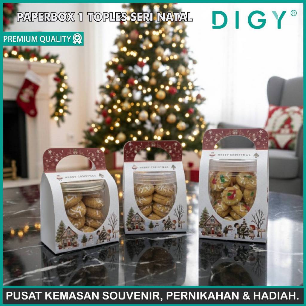 Paperbag Jinjing Toples Kue Kering Seri Natal / Paper box isi 1 toples natal /Paper Box isi 1 Toples