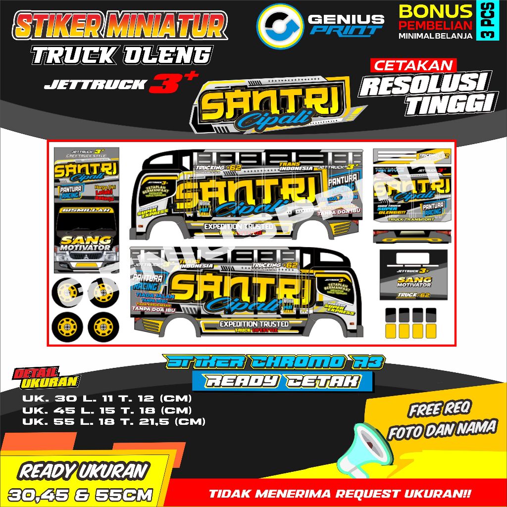 Jaydening Stiker Miniatur Truk Oleng Motif Tuan Muda Driver Junior Duta Mandiri Panda Trans Eagle
