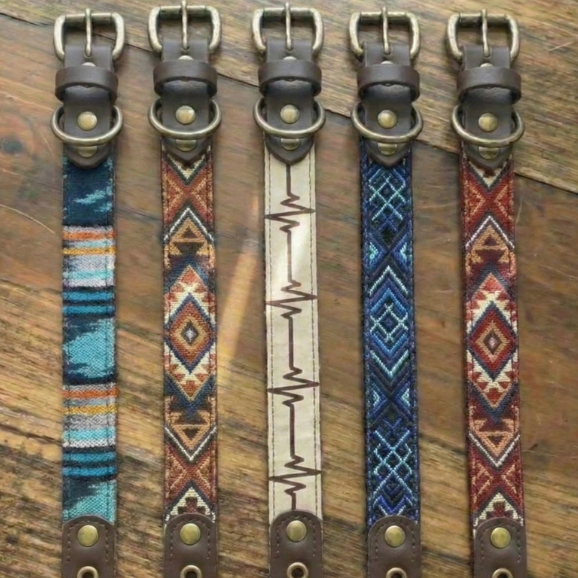 Kalung Anjing Webbing Motif Etnik - RANDOM - Ukuran S M L XL Hardware kuningan Kuat dan Awet