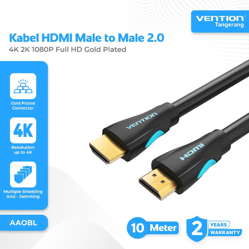 Vention Kabel HDMI Male to Male 2.0 UHD 4K 2K 1080P Full HD Gold Plated HDR 10 Meter 10M - AAOBL