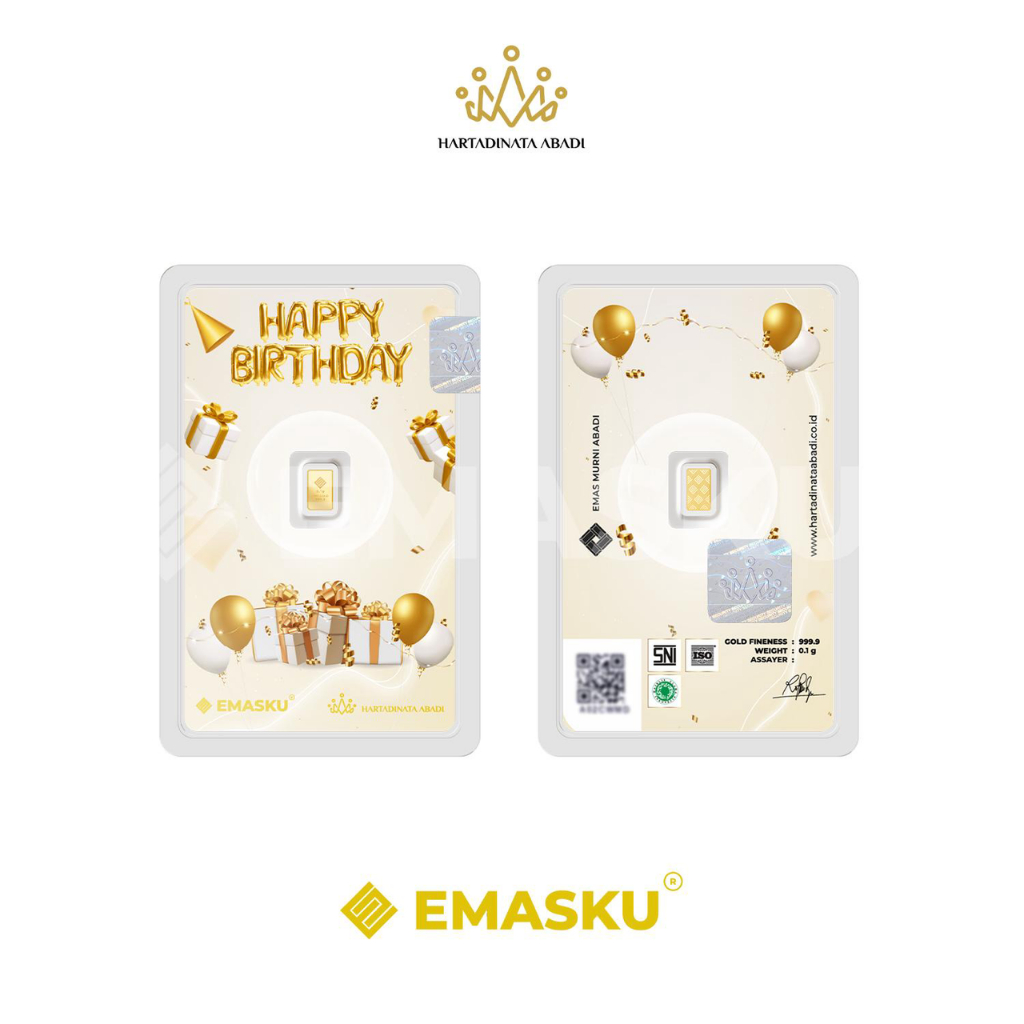 Logam Mulia EMASKU Moment Happy Birthday Series Balloon Gold 0.1 Gram