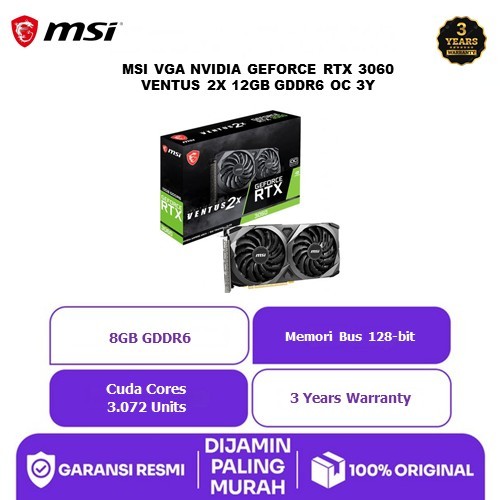 MSI VGA NVIDIA GEFORCE RTX 3060 VENTUS 2X 12GB GDDR6 OC 3Y