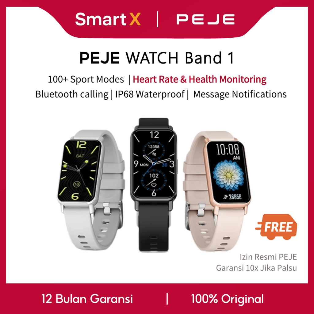 PEJE Smartband Band1 Jam Tangan Pintar Smartwatch Panggilan Bluetooth Tahan Air IP68 100+ Mode Olahr