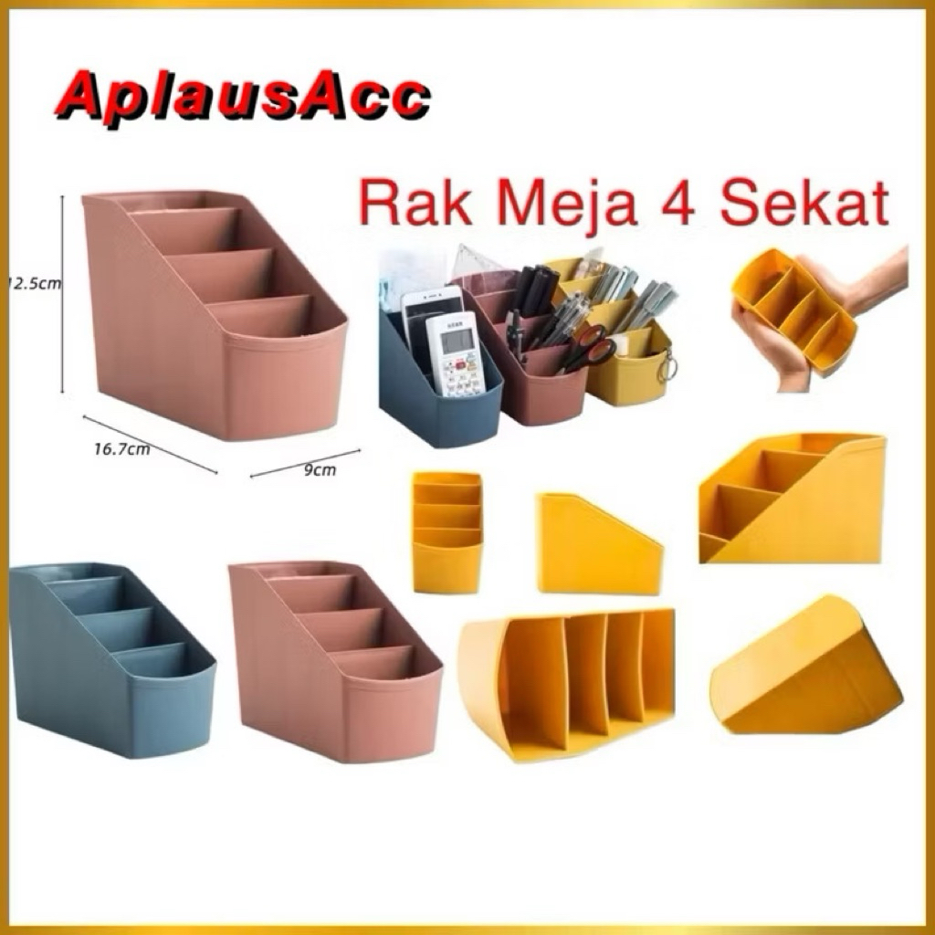 (GROSIRAN) Rak Meja Kantor Mini 4 Sekat Aksesories Rak Organizer Tempat Penyimpanan Alat Tulis Serbaguna