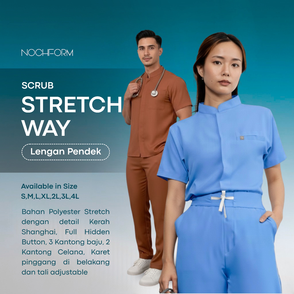 Set Scrub Dokter Lengan Pendek Kerah Shanghai Stretch - Baju Jaga OK