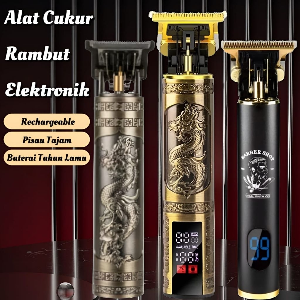 Mesin Alat Cukur Cas Elektrik Gunting Pencukur Bulu Rambut Kepala Kumis Jenggot Vintage T9 Motif Nag