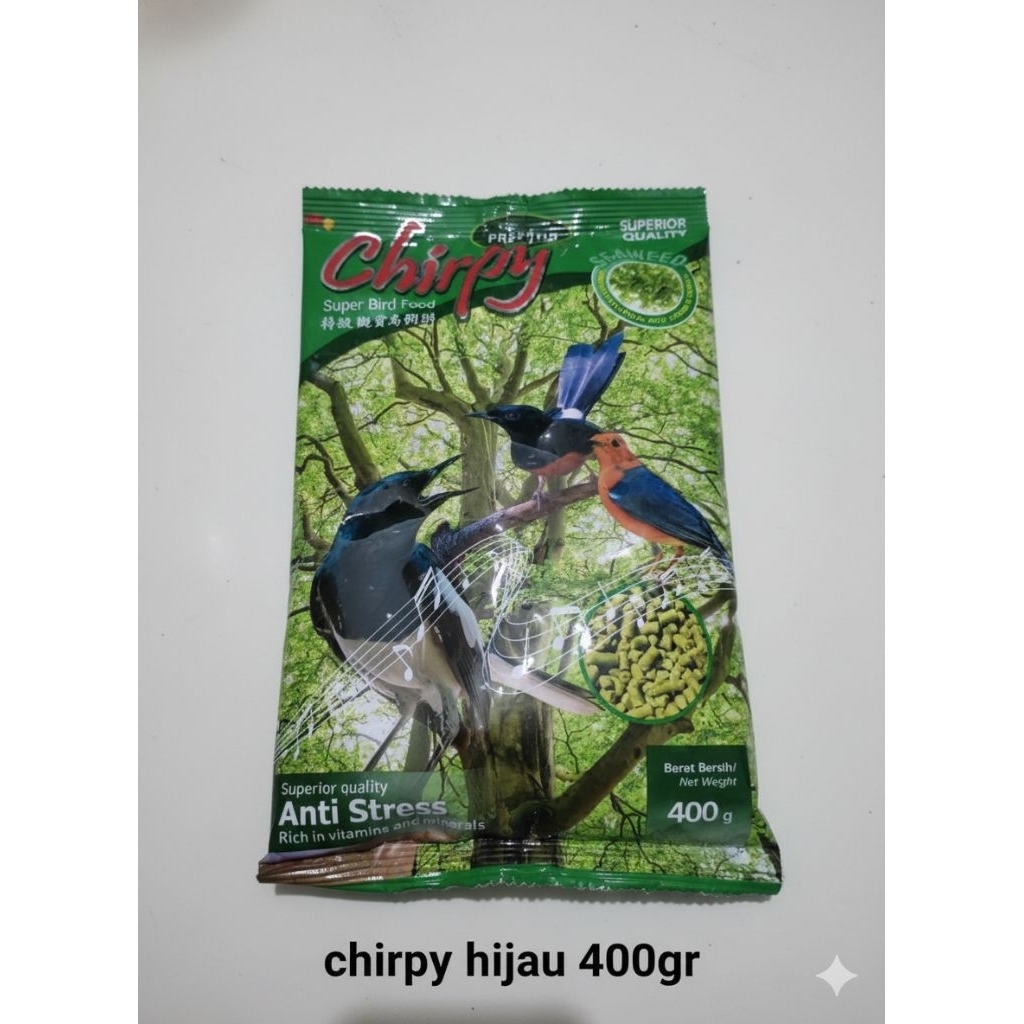 voer chirpy super bird food seaweed hijau besar 400gram chirpy hijau pakan burung