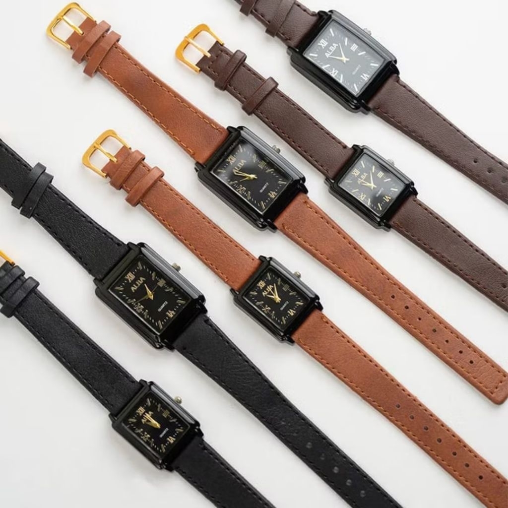 Jam Tangan Alba Pria Wanita Premium Elegan Modern Tali Kulit