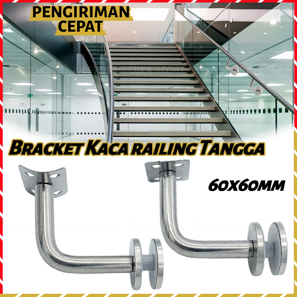 Bracket Handrail Stainless Railing Tangga 60x60mm Handrail Connector Bracket Tembok Adjustable Duduk
