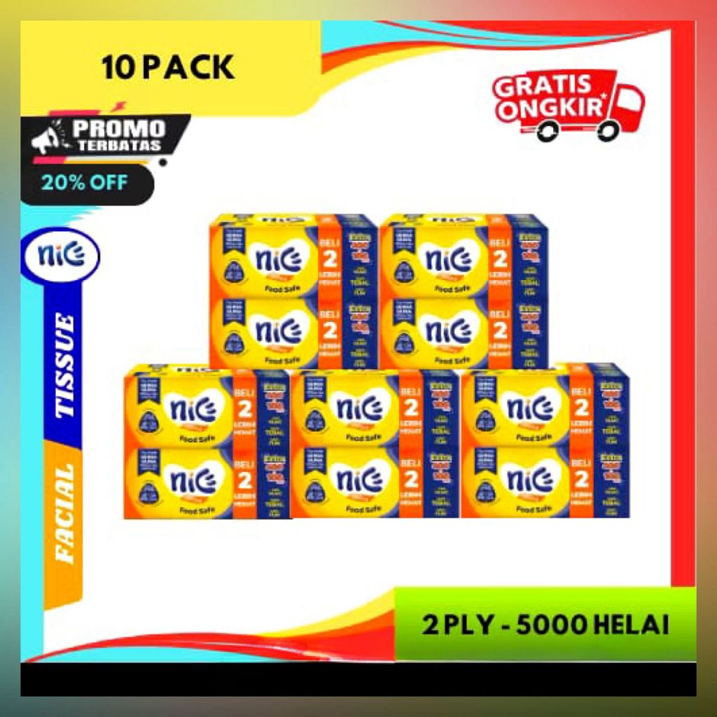 Tissue Nice 10 Pack 360 Helai Serat Alami Tissue Facial Tisu Murah