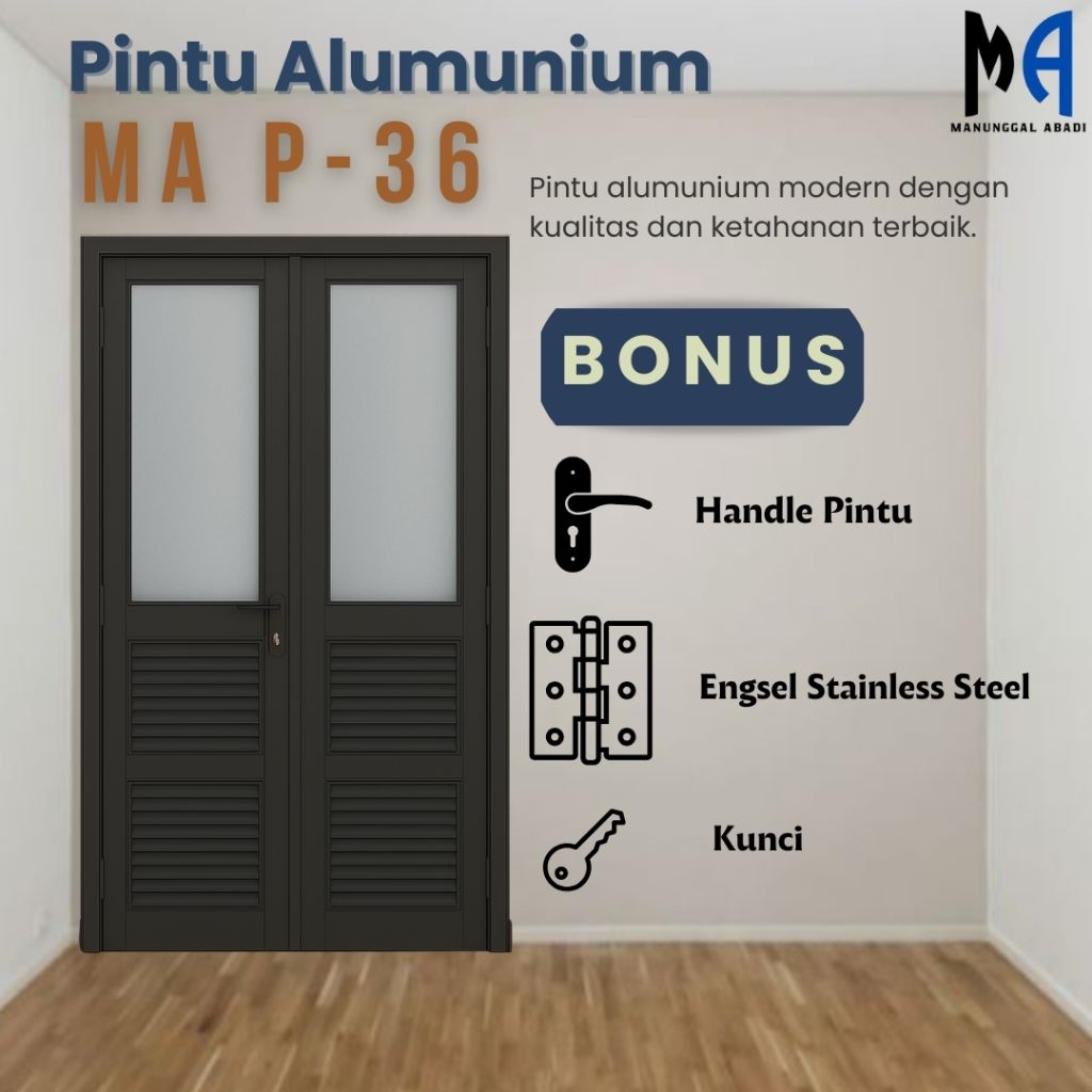 Pintu Alumunium Double Swing Kaca + Jalusi