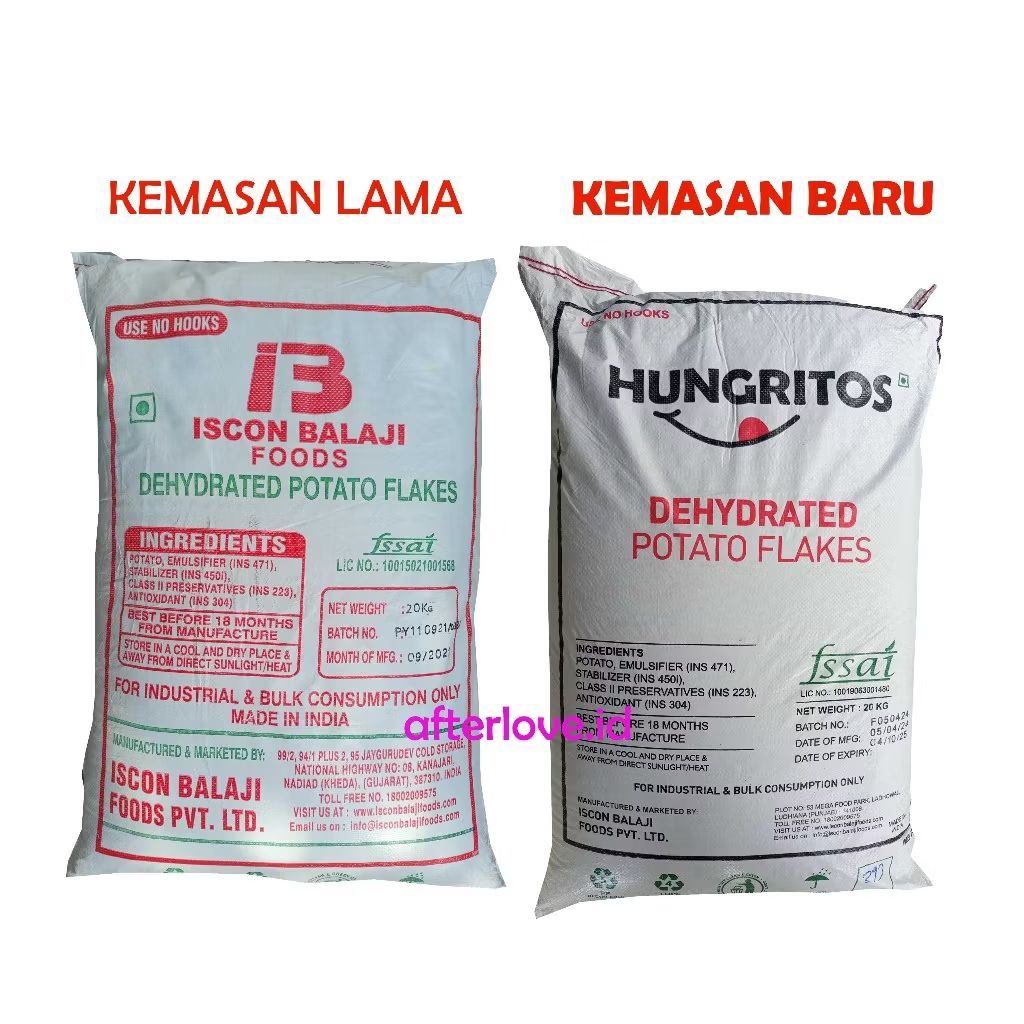 Tepung Kentang Potato Flakes KASAR Iscon Balaji India 1 sak / 20kg Halal Murah Berkualitas Khusus Pe