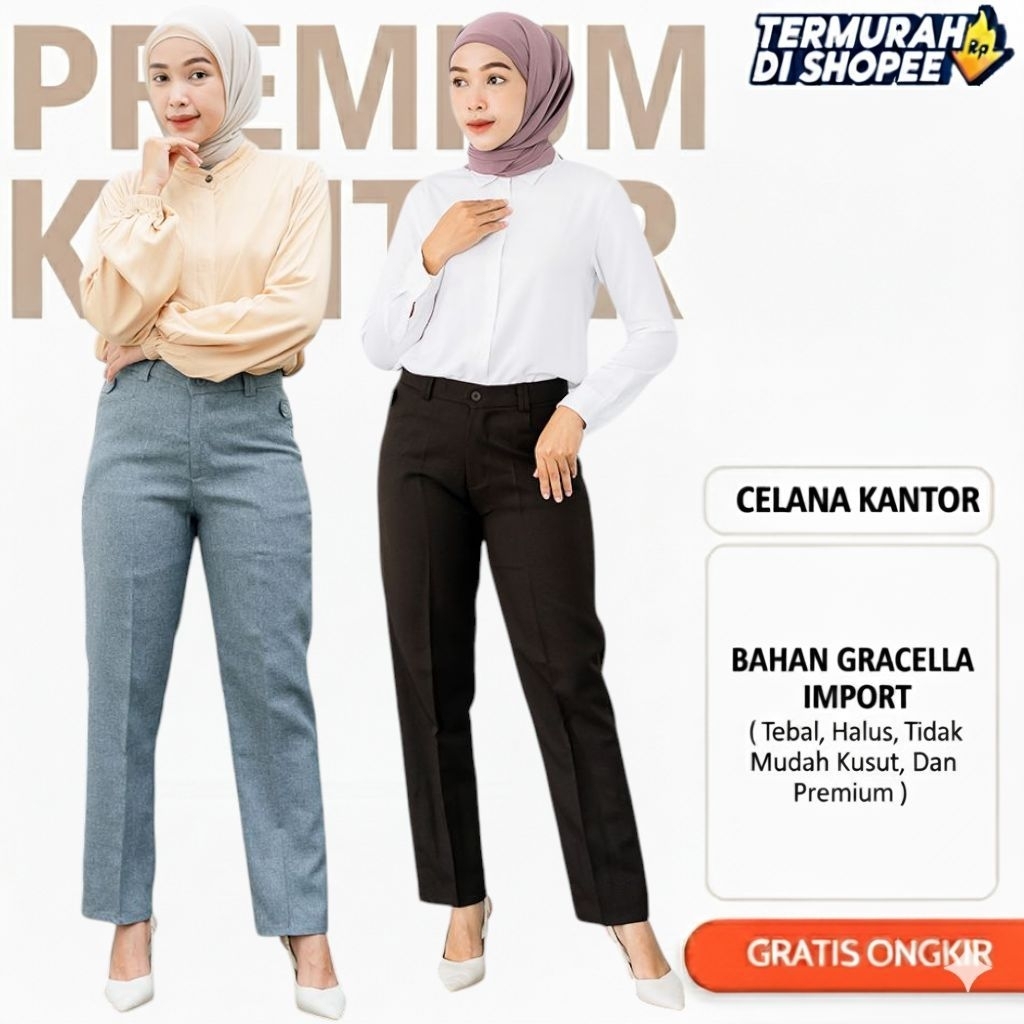 Celana Kerja Kantor Wanita Celana Bahan Wanita Jumbo Model Resleting - Merk DEJIFA