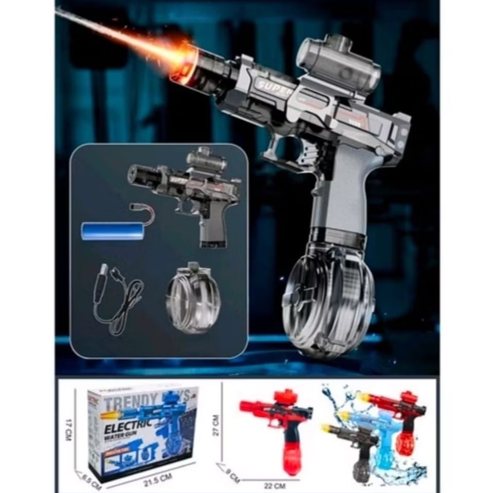 Mainan anak pistol air electric baterai charge dan lampu Electric Water Gun