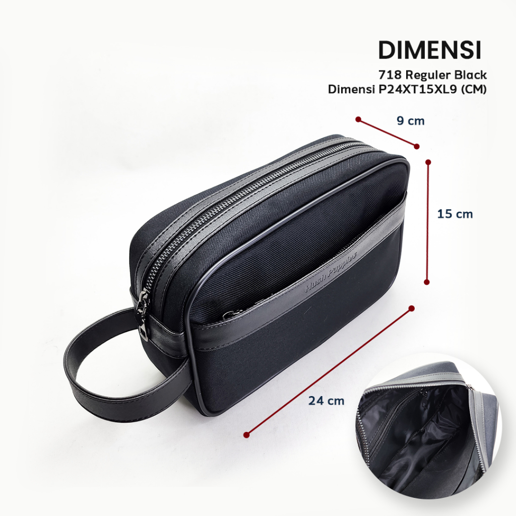 hot product tas pouch pria hush puppies 718 hitam clutch bag travel pria waterproof premium