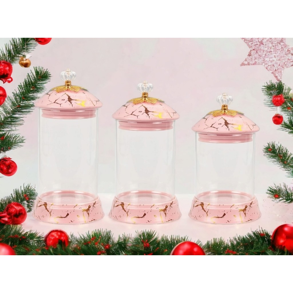 Toples Makanan /Toples Permen Kaca Set 3pcs Motif Marmer - Vicenza