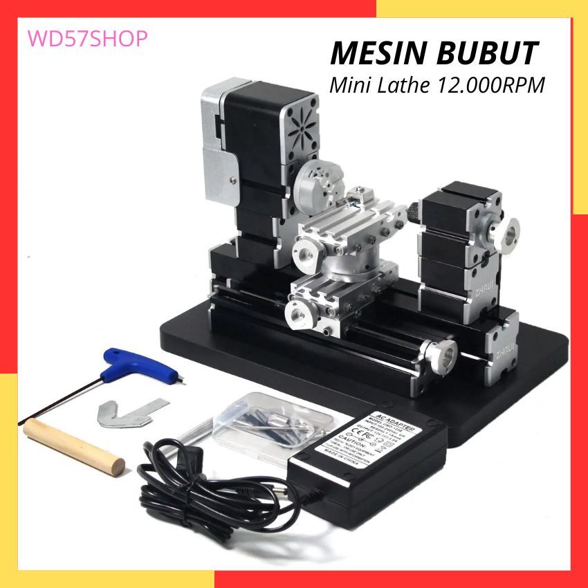 Mesin Bubut Mini Lathe Machine Pemotong Besi Kayu Logam Almunium Machine 12000RPM