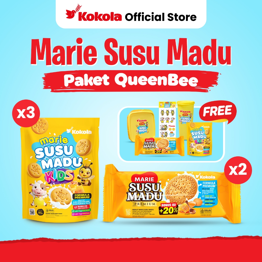 Biskuit Kokola Marie Susu Madu - Paket QueenBee -  Isi 5 pcs - MIX 2 Varian Marie Susu Madu - Lezat,