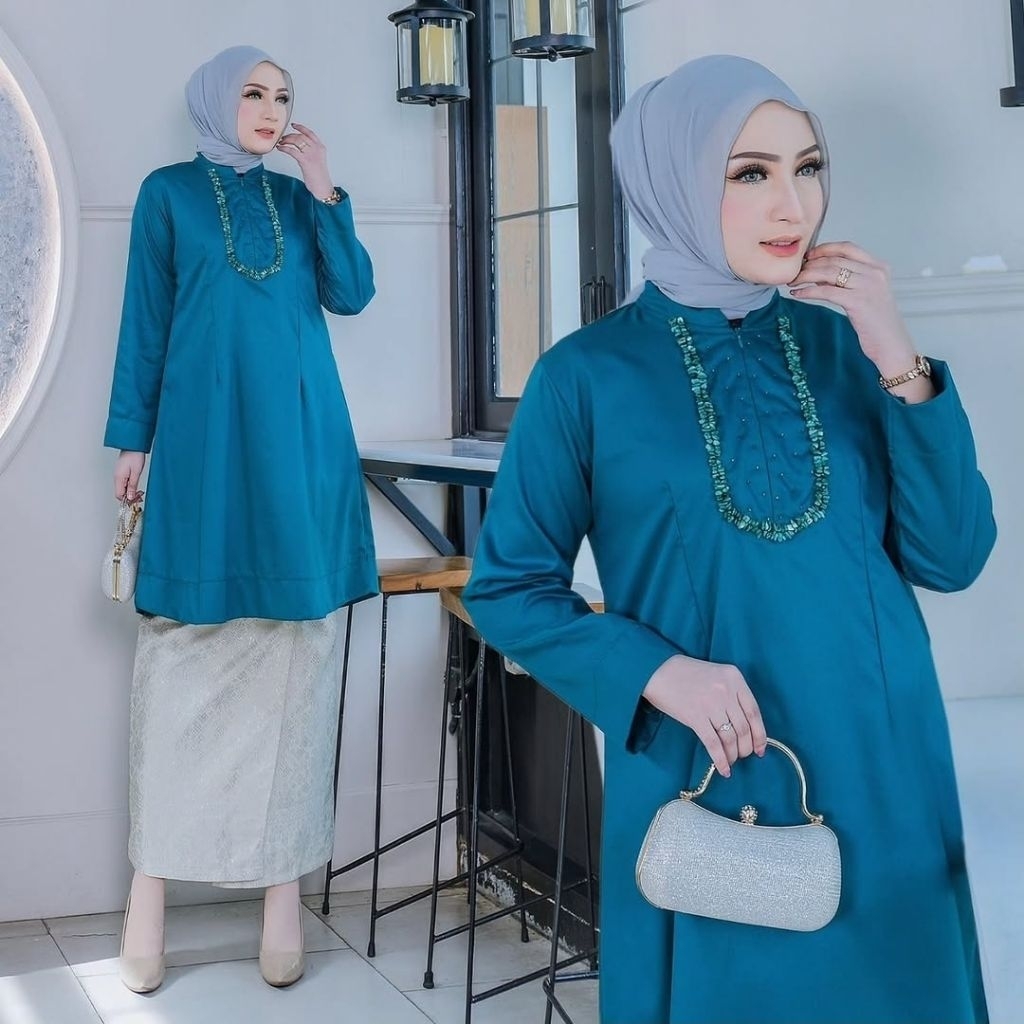 SETELAN KEBAYA TUNIK BATU PAYET PANJANG MELAYU//KEBAYA MUSLIMAH PAYET BATU POLOS KONDANGAN WANITA//K