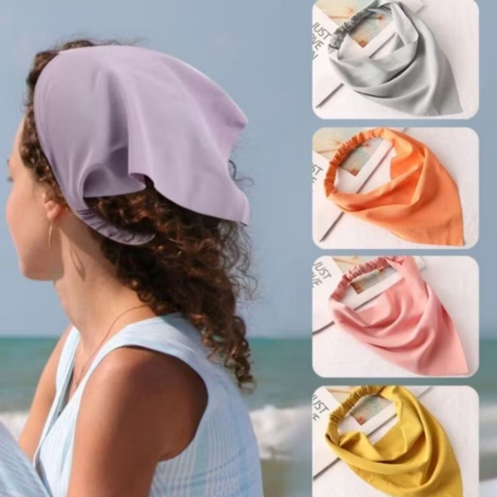 Munte21-Bandana Segitiga Bahan Satin Korean style Headband Wanita motif polos