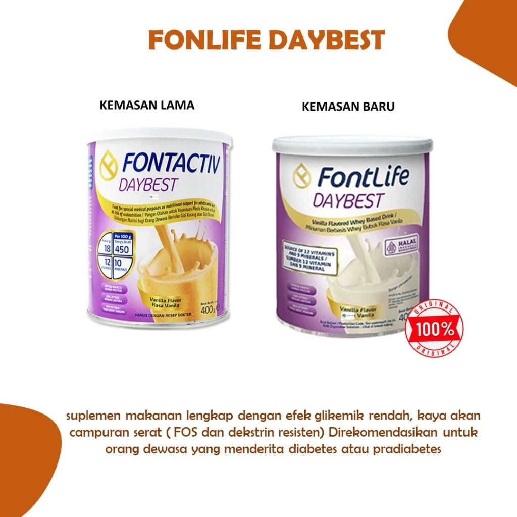 FontLife Daybest/ Fontactiv Daybest 400 GR - Nutrisi Tinggi Kalori Bumil & Pasien Diabetes Melitus (