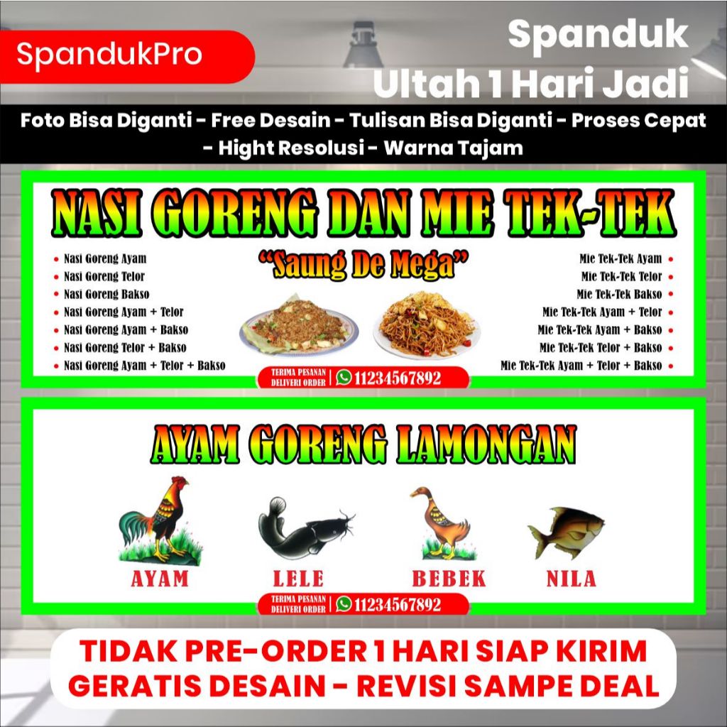 Spanduk Pecel Lele / Ayam Geprek – Custom Nama Warung & Menu – Bahan Flexi Outdoor