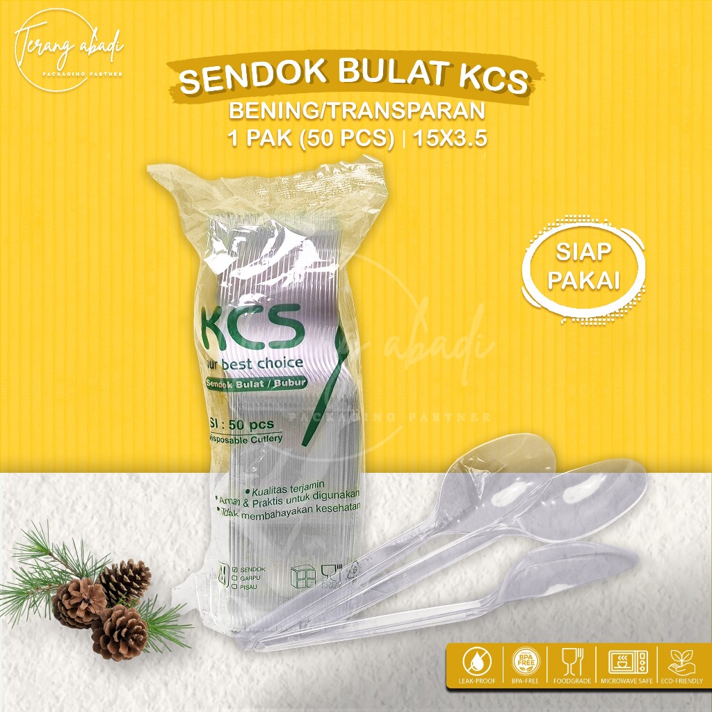 (50 pc) Sendok Bulat Bening KCS/Sendok Bubur Bening Transparan KCS/Sendok Es Buah/Sendok Sup