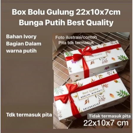 Box Bolu Gulung 22x10x7cm Bunga Putih Box Bolu Gulung Setengah Loyang