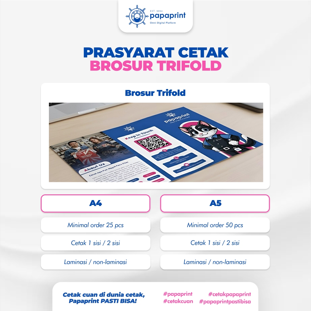 Papaprint Cetak Leaflet Tri-Fold 2 Sisi Cetak Brosur Lipat A4 Leaflet Brosur Pamflet Custom Cetak Br