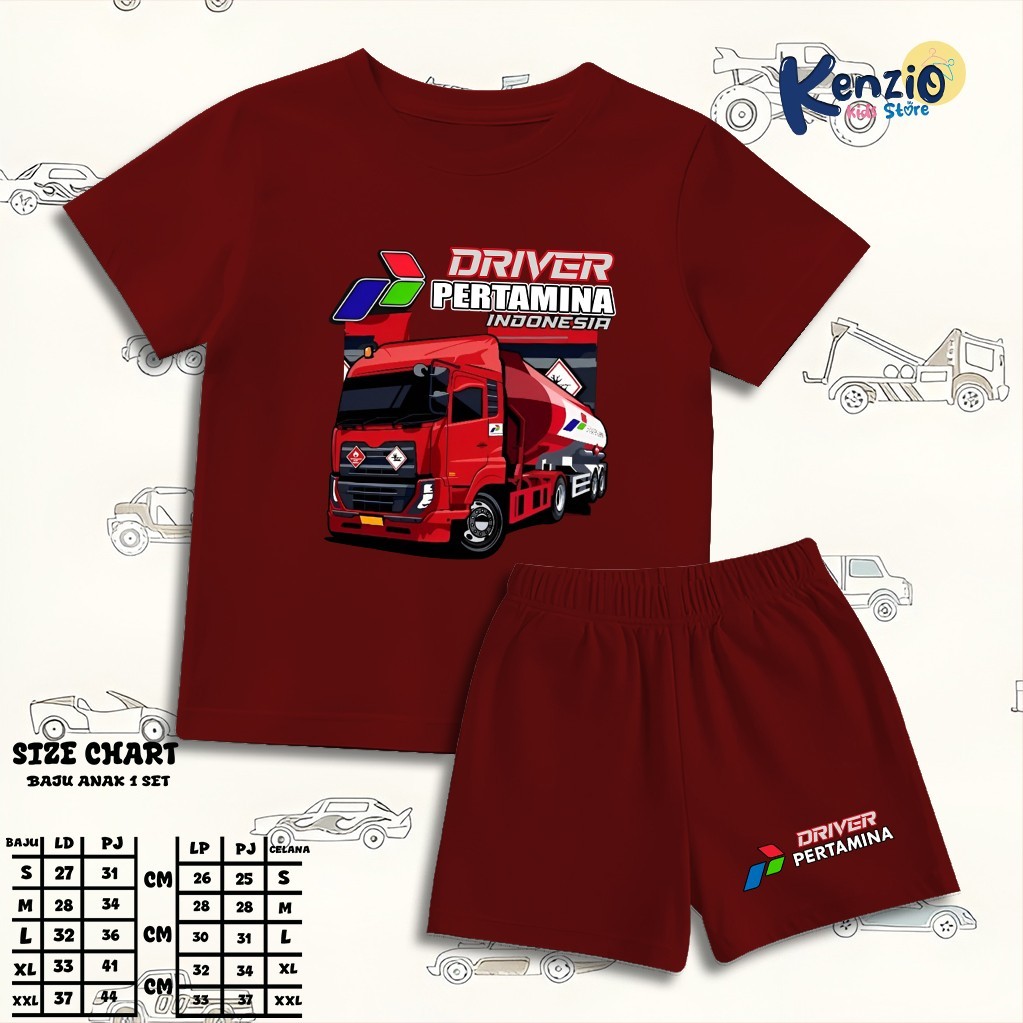 Baju Setelan Driver Pertamina Anak Laki Laki - Kaos Distro Karakter Pertamina Mobil Besar