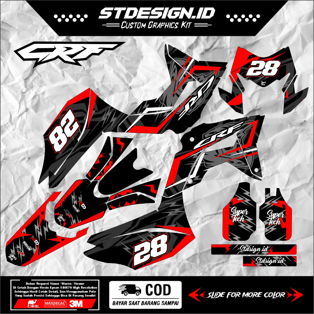 TICKER CRF 150 FULL BODY / DECAL CRF 150 FULL BODY / DECAL CRF BIRU /MERAH HITAM HELM PETIR