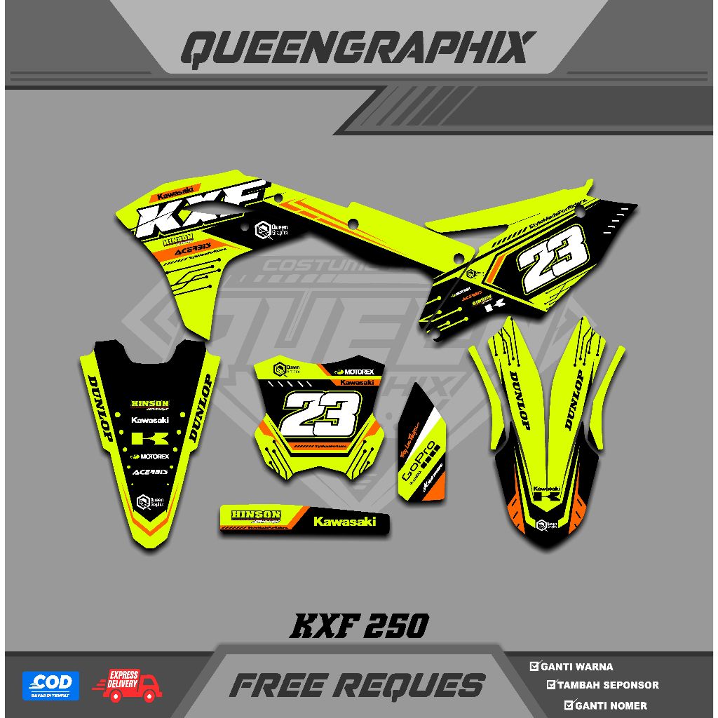 DECAL KX F 250, GTX  KX F 250 BISA CUSTOM DESAIGN NAMA, NOMOR, SPONSOR, WARNA (12)