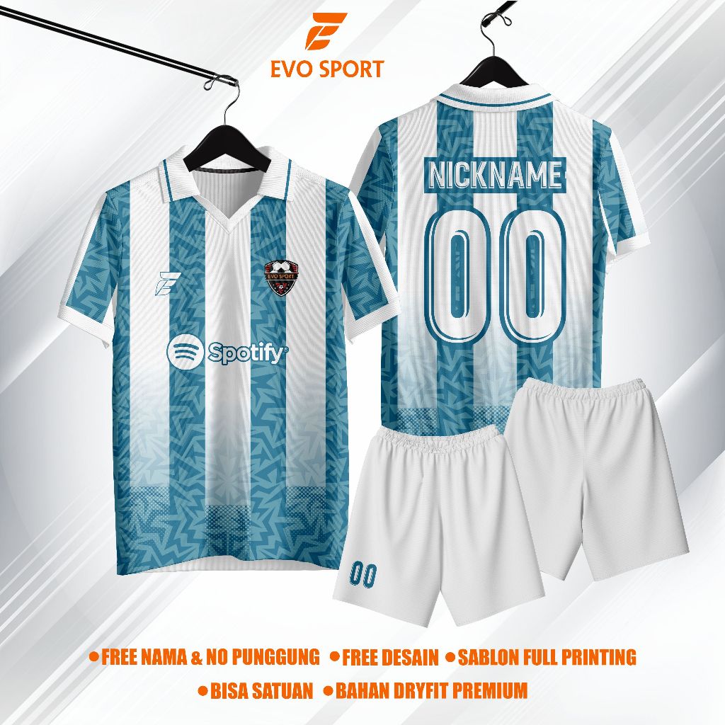 Jersey futsal baju futsal BIRU PUTIH gratis nama nomor punggung