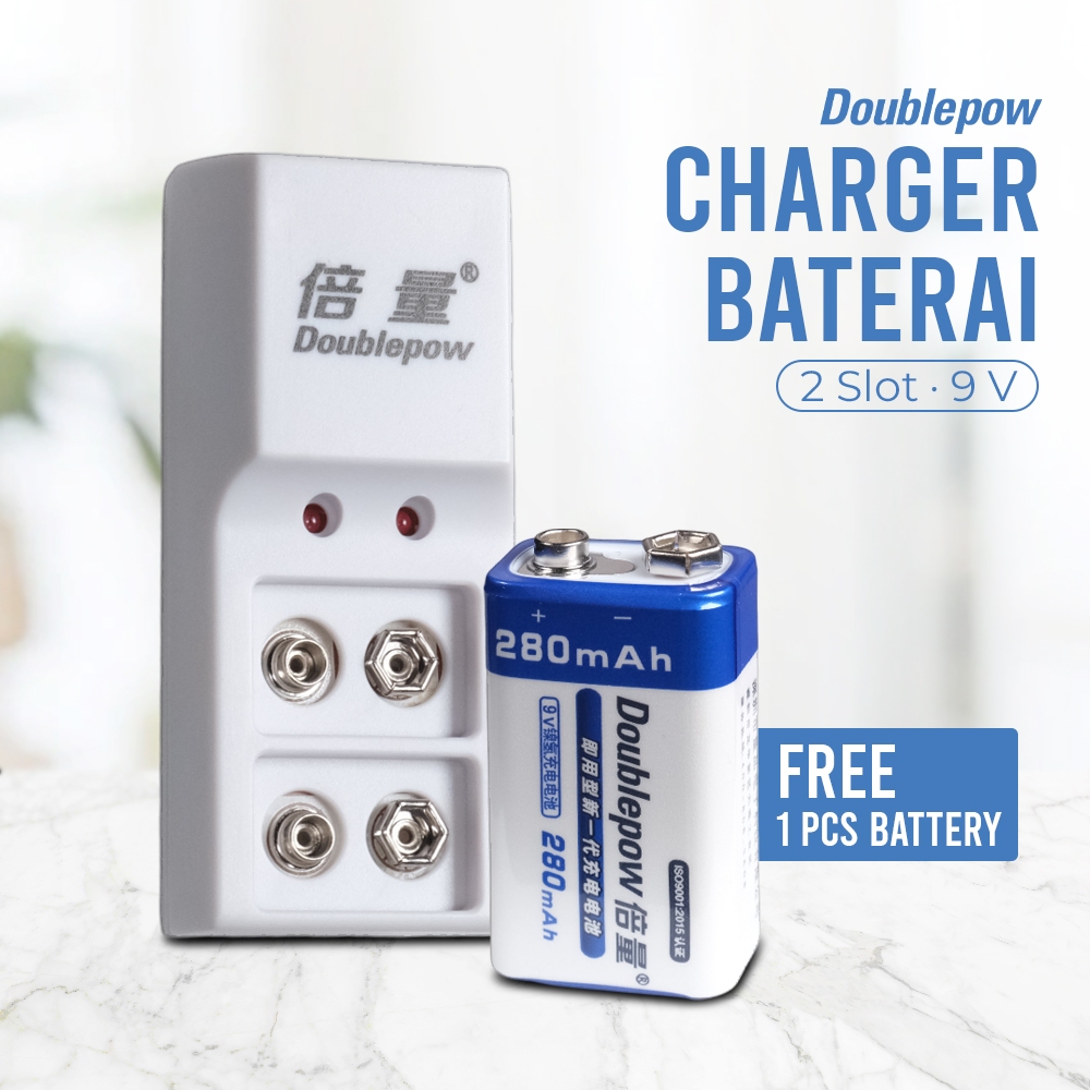 Charger Baterai Rechargeable 2 Slot 9V with 9V