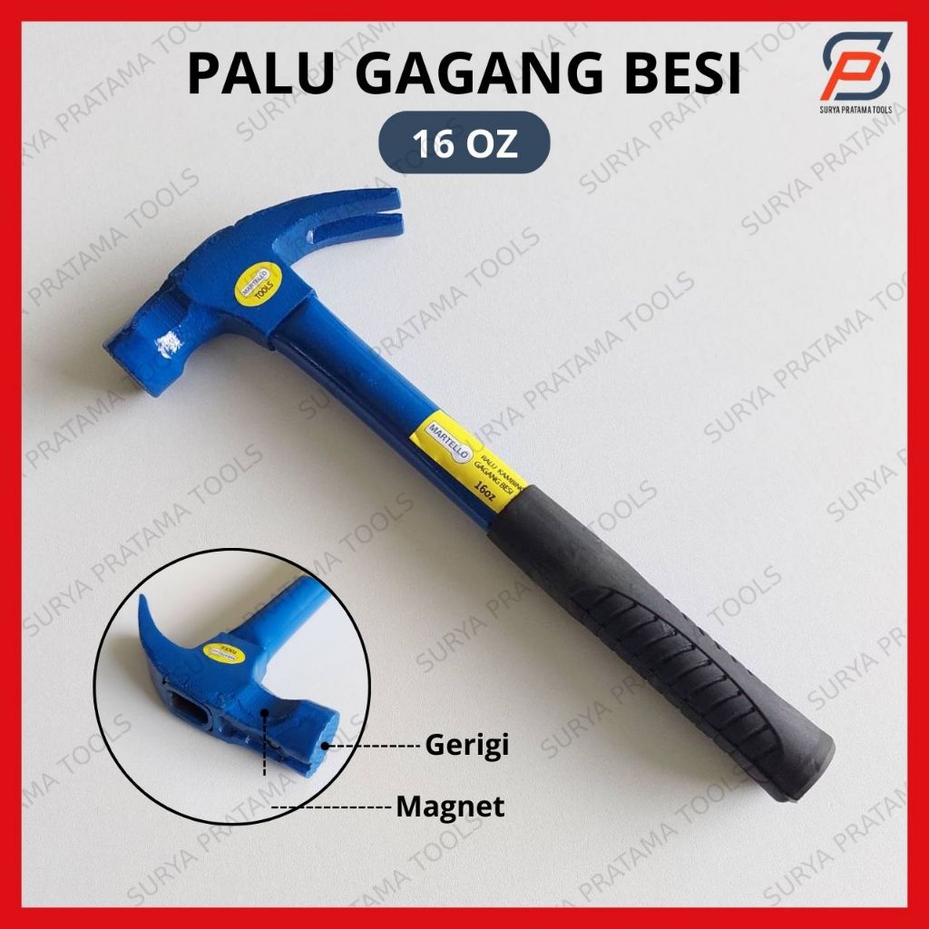 Palu Kambing 16 Oz Gagang Besi Magnet Gerigi 0.5 Kg Martil Gerigi Gagang Besi Lapis Karet 16oz