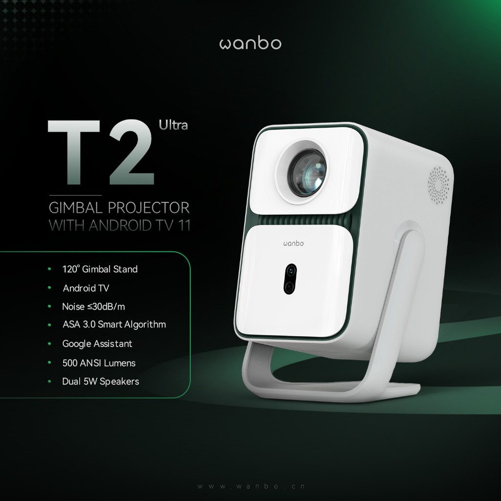 Wanbo T2 Ultra Proyektor Android TV 1080p 500ANSI Lumens Putih