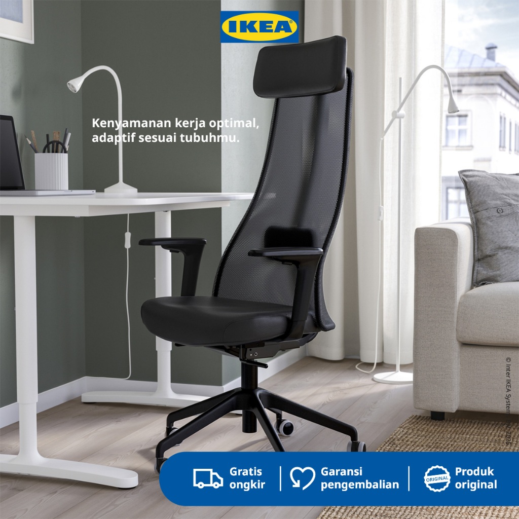 IKEA JARVFJALLET Kursi Kantor Dengan Sandaran Tangan Minimalis Hitam