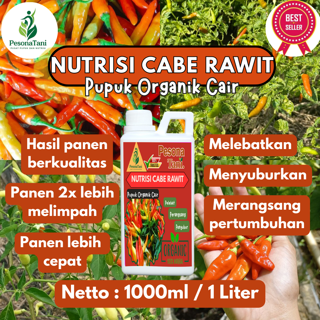 NUTRISI TANAMAN CABE RAWIT 1 LITER / 1000ML (PESONA TANI) - Pupuk Organik Cair Tanaman Cabe Rawit Bo