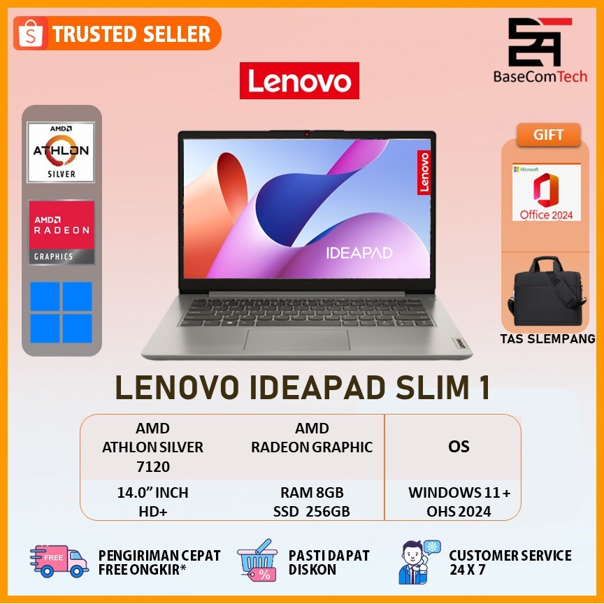 Lenovo Ideapad Slim 1 AMD Athlon Silver 8GB/512GB 14.0 inci Windows 11 | Garansi Resmi