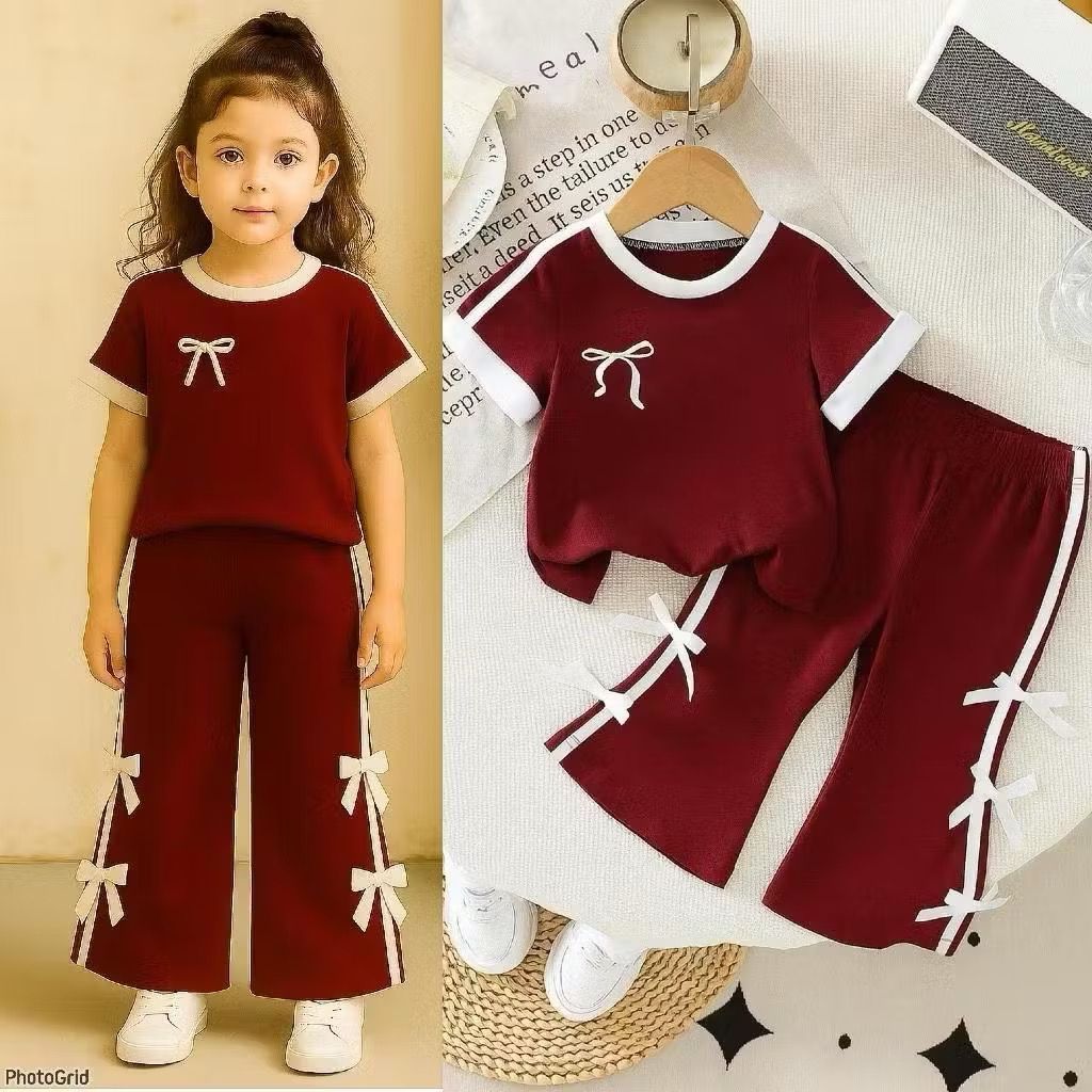 setelan baju anak perempuan usia 1-12 tahun/ setelan baju motif pita celana kulot anak perempuan/ se