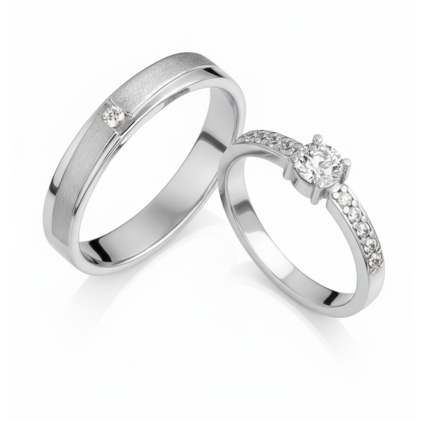 Kotagede Jewellery - Cincin Custom Premium Couple Nikah Emas Putih 3k, Palladium, dan Silver 950